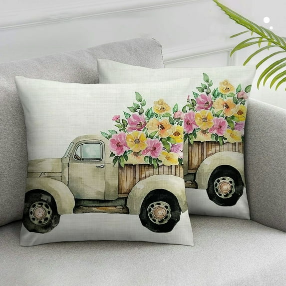 Acheng Pillow Covers Eucalyptus Leaves Fresh Flowers Market White Bicycle Truck Decorative Throw Pillow Covers Family Pillowcase Spring Decorations Farmhouse Decor for Couch Sofa,Set of 2 White