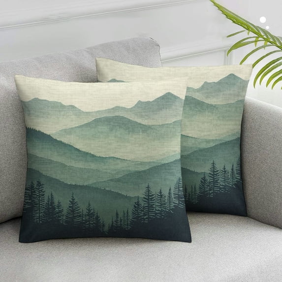 Acheng Pillow Covers Rustic Farmhouse Decor Pillowcases Green Mountains in The Fog Throw Pillow Case Cushion Cover for Sofa Couch Bedroom,2 Pcs White