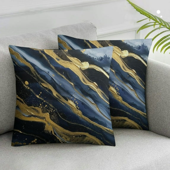 Acheng Pillow Covers Set of 2, Abstract Modern Blue Gold White Marble Texture Line Square Throw Pillow Decorative Case Sofa/Bed Cushion Covers Zipper Pillow Protector for Bedroom White