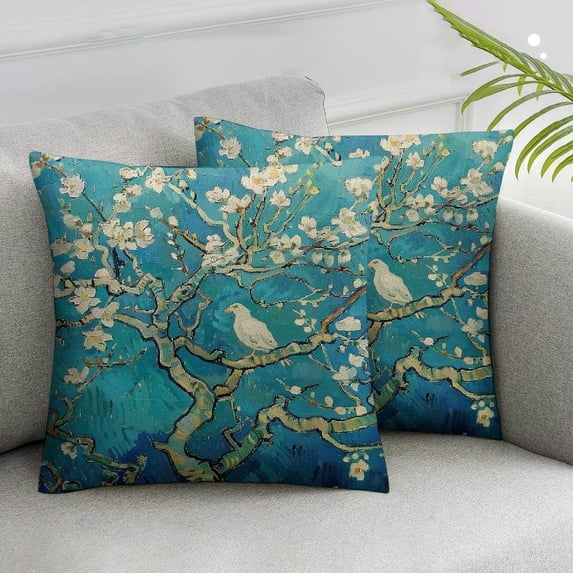 Acheng Pillow Covers Set of 2 Van Gogh Artisoo Oil Painting Almond Blossoms Throw Pillow Covers Cases for Couch Sofa Bed Home Decor White