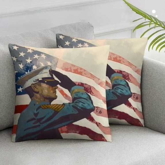 Acheng Pillows Covers American Military Soldiers Pillow Cover Fourth of July Decorative Pillow Cover for Bed Decor 2pcs White