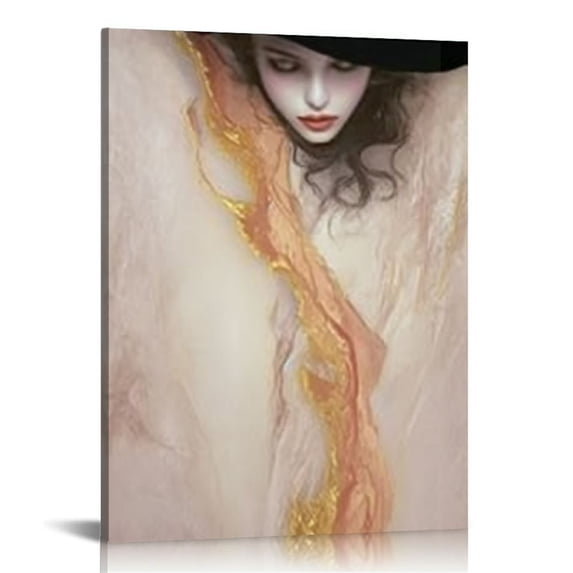 Acheng Pink Abstract Canvas Wall Art For Living Room Large Gold Abstract Painting Water Flow Shape For Bedroom Modern Home Decor Ready to Hang 16x20 in