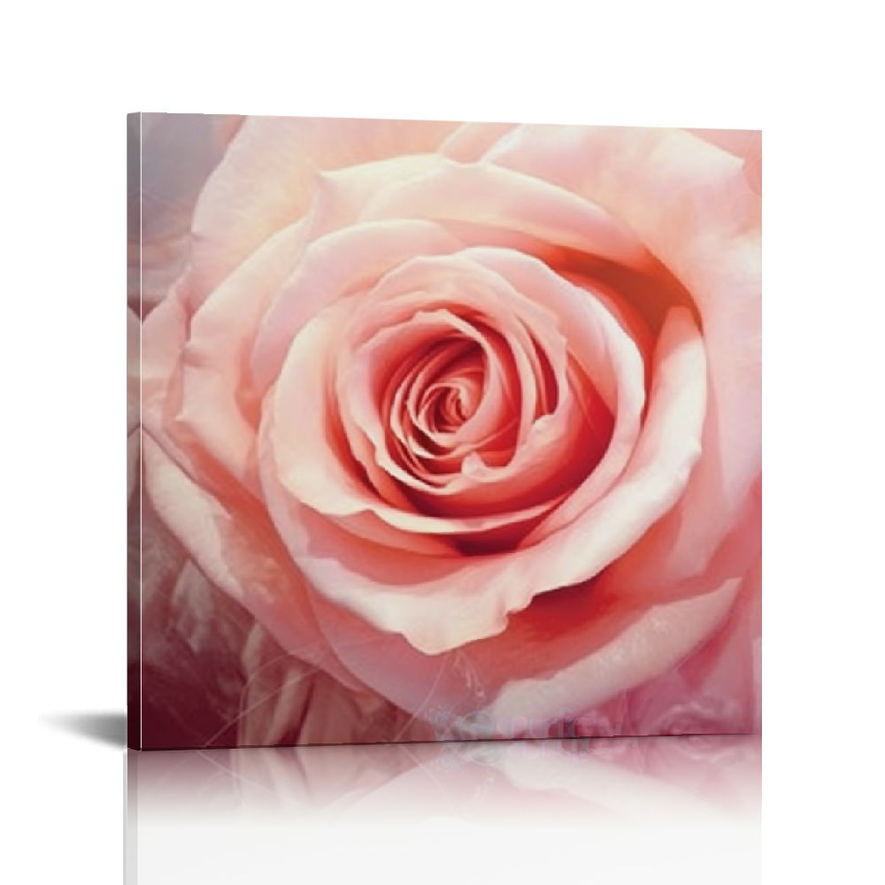 Acheng Pink Bathroom Decor Pink Rose Close Up Canvas Wall Art Blush ...