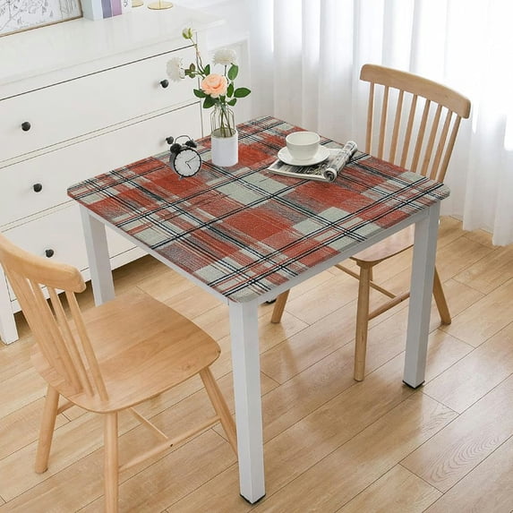 Acheng Plaid Fabric Red and White Pattern Black Stripe Square Fitted Table Cloths 100% Polyester Fiber 46*46