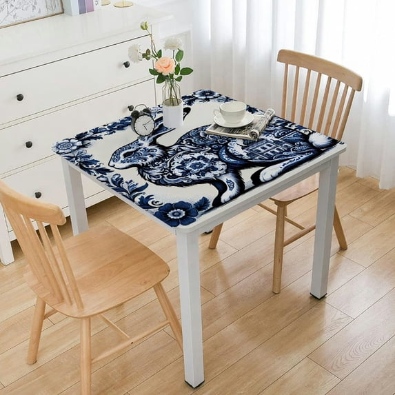 Acheng Porcelain Design Square Tablecloth Washable for Home Kitchen Outdoor Decoration 100% Polyester Fiber 46*46