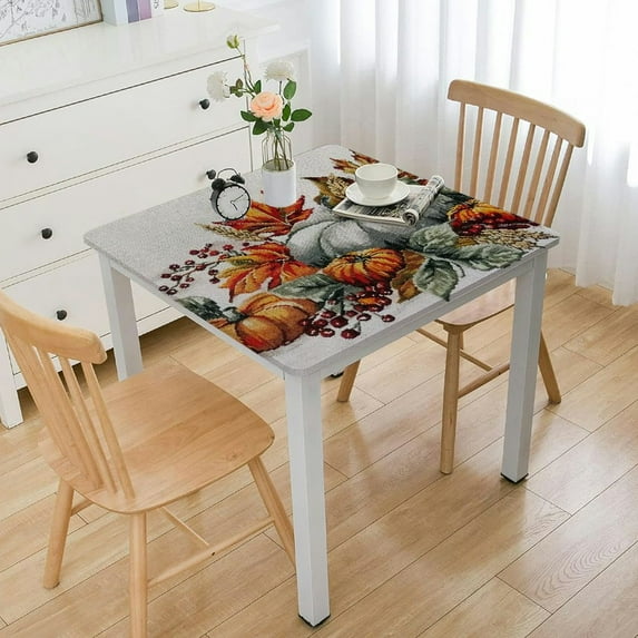 Acheng Pumpkin Autumn Leaves Berries Square Tablecloth Outdoor Picnic Camping and Indoor Kitchen Dining Party 100% Polyester Fiber Thanksgiving 40*40