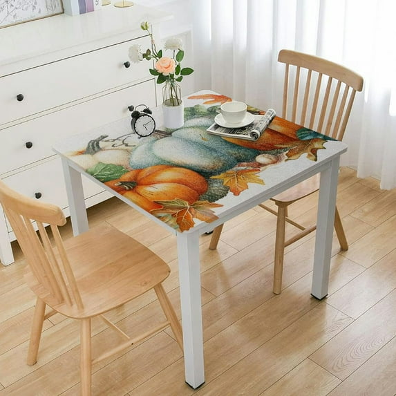 Acheng Pumpkins Leaves White Background Square Tablecloth Waterproof 100% Polyester Fiber Thanksgiving 40*40