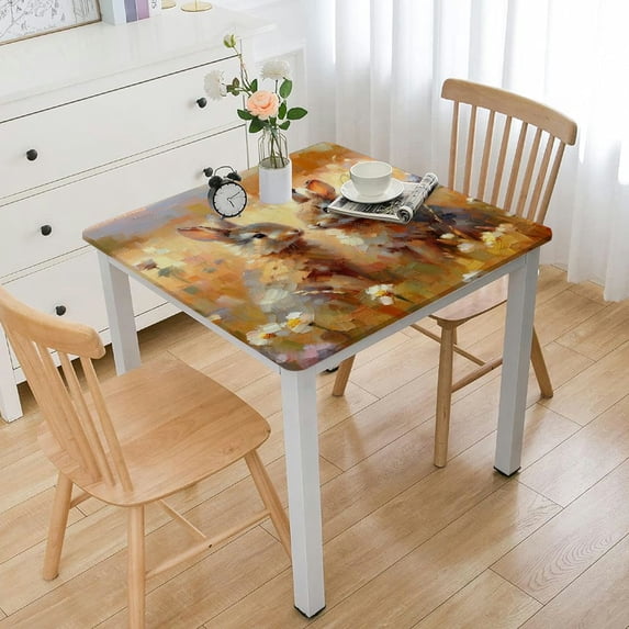 Acheng Rabbits Flowers Meadow Square Tablecloth 100% Polyester Fiber 36*36