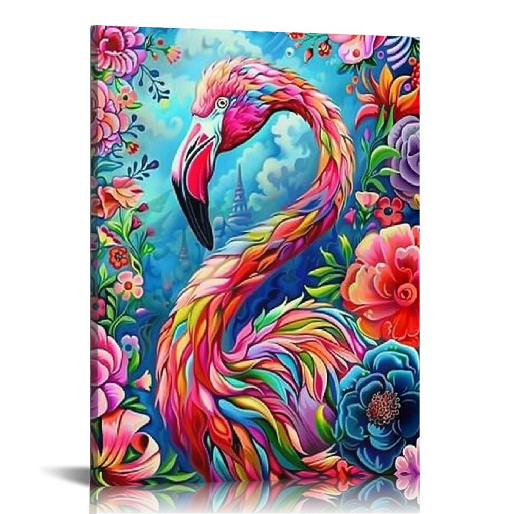 Acheng Rainbow Flamingo With Orchids Canvas Flamingo Wall Art Flamingos ...