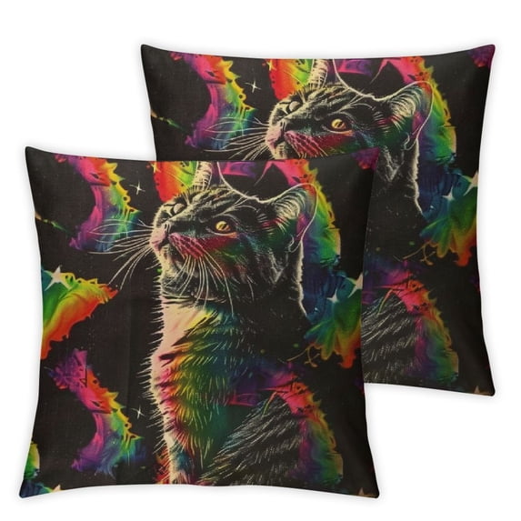 Acheng Rainbow LGBT Glasses Throw Pillow Covers Pillowcases Funny Cats Decorative Pillow Case Cushion Covers for Sofa Couch Outdoor Bed Pillow Protectors 2 pcs White