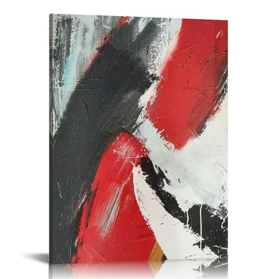 Acheng Red Abstract Canvas Wall Art: Modern Minimalist Black and White Picture Textured Poster for Living Room Bedroom Bathroom Office Home Wall Decor 16x20 in