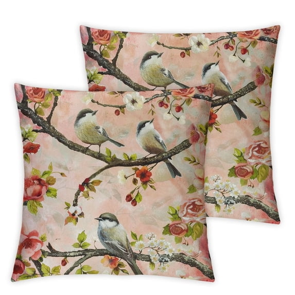 Acheng Red Chinoiserie Pillow Cover Set of 2 Spring Pink Floral Throw Pillow Covers Vintage Flower Outdoor Pillowcase Cushion Cover for Sofa Couch Home Bedroom Cherry Blossom Decor 20x20in
