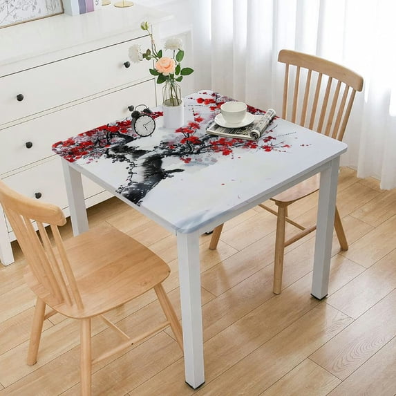 Acheng Red Flowers Square Tablecloth Outdoor Fitted 100% Polyester Fiber 52*52