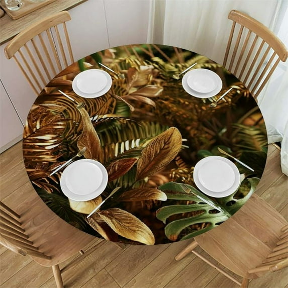 Acheng Round Tablecloth Palm Leaves with Lush Branches and Leaves Tropical Jungle Palm Leaves with Charming Colors 46-50