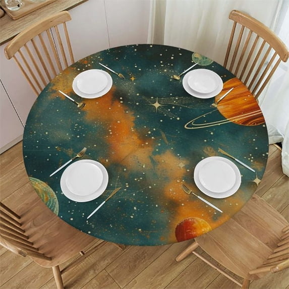 Acheng Round Tablecloth - The Dazzling Stars and Dreamy Night Sky - Multiple Sizes - Machine Washable 54-58