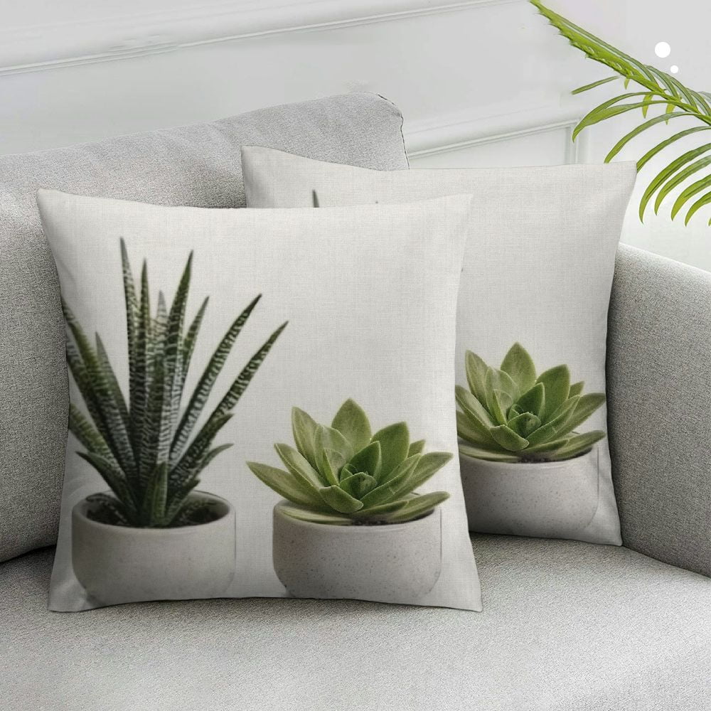 18x18 Inch Cactus Throw Pillow Cover - Cotton Linen Desert Succulent Decorative Cover - View #5