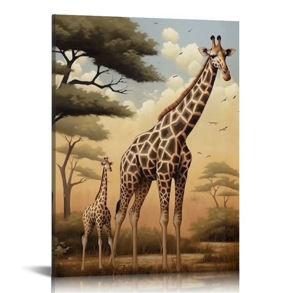 Acheng Safari Wall Art Mom and Baby Zebra Giraffe and Elephant Canvas Painting Stretched and Framed Africa Animal Artwork for Home Office Wall Decor 16x20 in