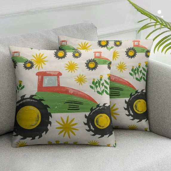 Acheng Satin Pillowcase for Hair and Skin, Green Tractor Pillow Case Soft and Cozy Body Pillow Covers Standard Size with Envelope Closure White