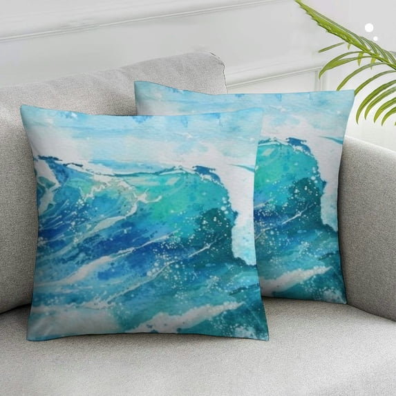 Acheng Sea Wave Lumber Pillow Cases Watercolor Painting Ocean Storm Landscape Lumber Decorative Throw Cushion Cover Pillowcases for Bed Sofa,2 Pcs White