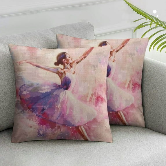 Acheng Set of 2 Ballerina Pillow Case Watercolor Painting Girl Ballet Dancer Pillows Cushion Cover Home Girls Room Decor Decorative Pillow Covers White