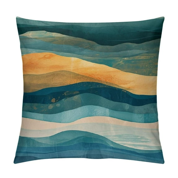 Acheng Short Plush Pillowcase 1 Piece Gold and Blue Abstract Art White