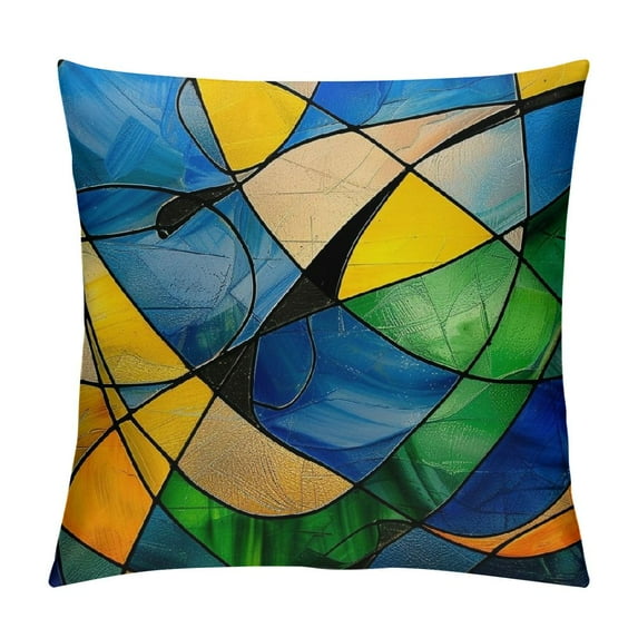 Acheng Short Plush Pillowcase 1 Piece Gold and Blue Abstract Art White