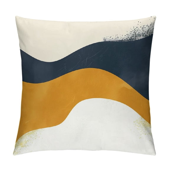 Acheng Short Plush Pillowcase 1 Piece Gold and Blue Abstract Art White