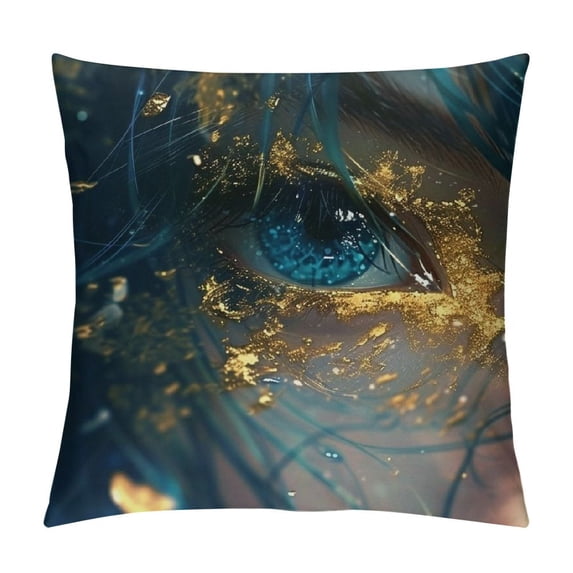 Acheng Short Plush Pillowcase 1 Piece Gold and Blue Abstract Art White
