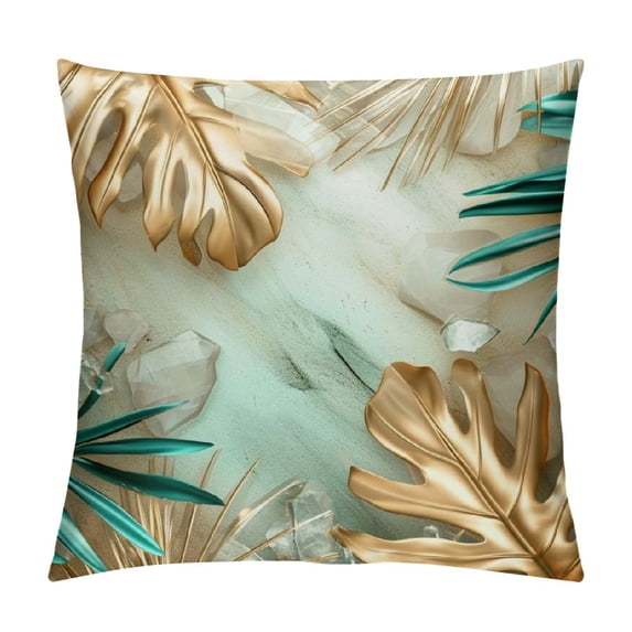 Acheng Short Plush Pillowcase 1 Piece - Palm Leaves with Lush Branches and Leaves, Tropical Jungle Palm Leaves with Charming Colors White