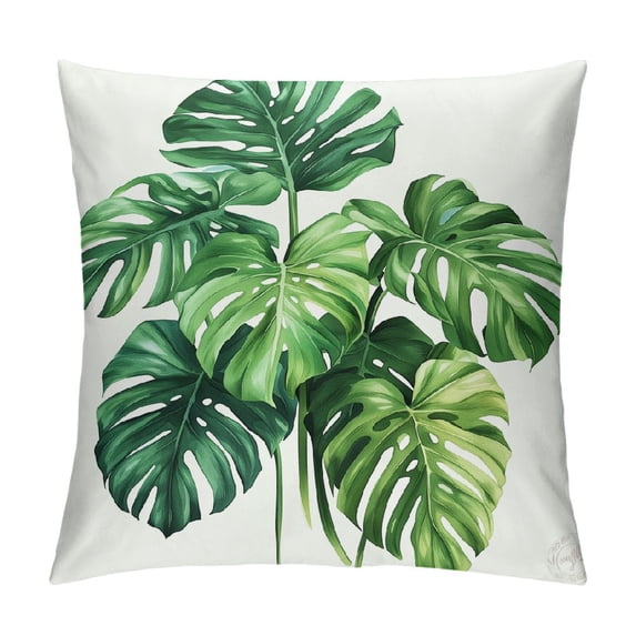 Acheng Short Plush Pillowcase 1 Piece - Palm Leaves with Lush Branches and Leaves, Tropical Jungle Palm Leaves with Charming Colors White