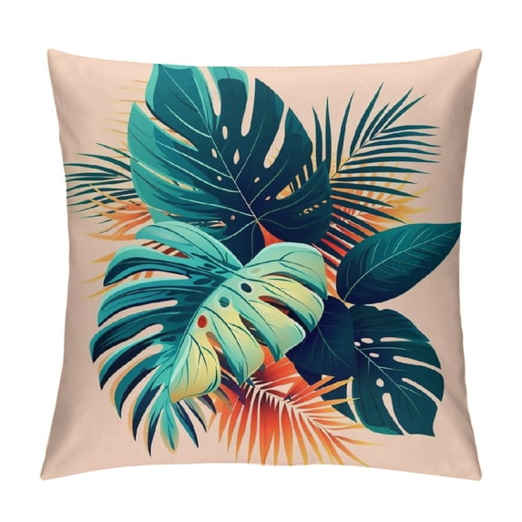 Acheng Short Plush Pillowcase 1 Piece - Palm Leaves with Lush Branches and Leaves, Tropical Jungle Palm Leaves with Charming Colors White