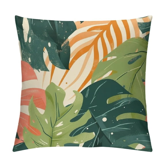 Acheng Short Plush Pillowcase 1 Piece - Palm Leaves with Lush Branches and Leaves, Tropical Jungle Palm Leaves with Charming Colors White