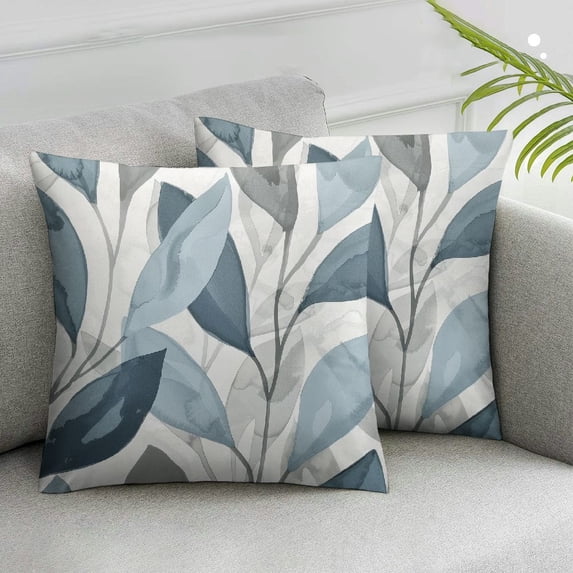 Acheng Smoke Blue Grey Dahlia Floral Pillow Covers Flowers Petals Modern Leaves Decorative Throw Pillow Covers Farmhouse Pillow Cases Cushion Covers for Couch Bed Sofa Home Decor,Set of 2 White