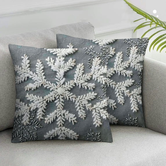 Acheng Soft Square Christmas Snowflake Home Decorative Canvas Throw Pillow Covers Cushion Covers Pillowcases for Sofa Bed Chair,Set of 2 White