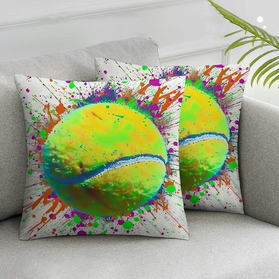 Acheng Splatter Paint Tennis Throw Pillow Cover - Throw Pillow Cover (NO Insert) - Decorative Throw Pillow Cover - Soft ,Set of 2 White