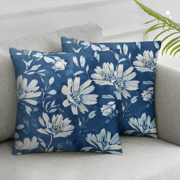Acheng Spring Flower Pillow Covers Set of 2 Rustic Cute Small Floral Navy Blue Cream Decorative Throw Pillows Outdoor Pillowcase Farmhouse Cushion Case Decor for Home Sofa Couch Bed White
