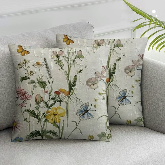 Acheng Spring Summer Floral Pillow Covers Sage Green Wildflower Leaf Herbs Throw Pillows Cover Set of 2 Outdoor Farmhouse Plant Decorative Square Pillowcase for Couch Bed Sofa Decor White