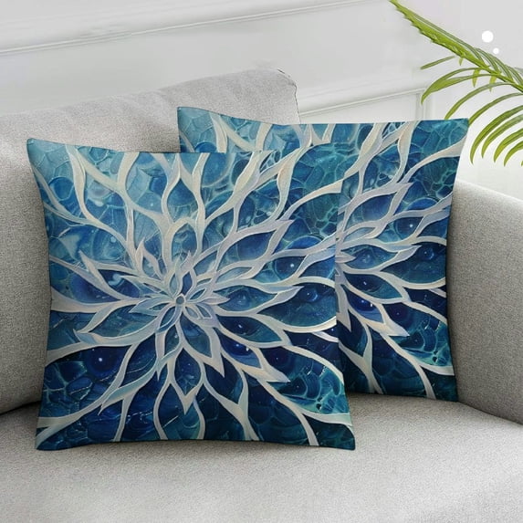 Acheng Spring Teal Dahlia Pillow Covers Navy Blue Teal Floral Couch Pillow Cases Modern Abstract Throw Pillows Summer Home Decor for Living Room Bedroom Bed Cushion Outdoor,Set of 2 White