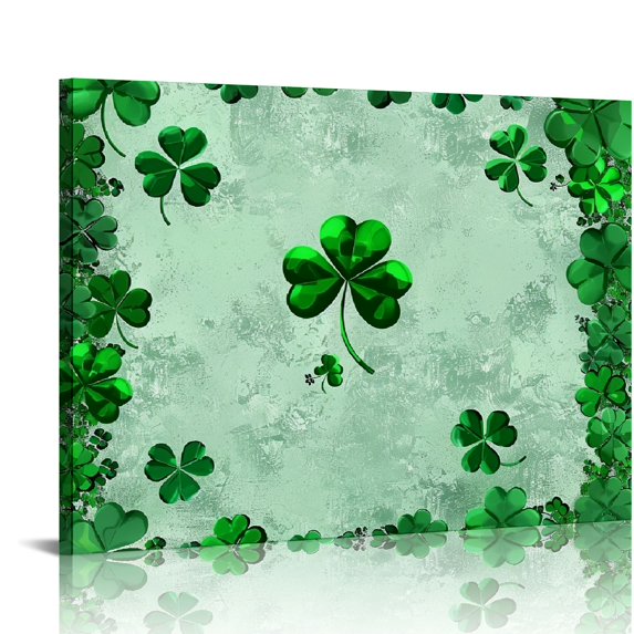 Acheng St. Patrick's Day Canvas Wall Art Framed Wall Decoration Green Shamrock Wall Lucky Leaf Clover Aesthetic Wall Artwork Ready to Hang Wall Pictures for Living Room Bedroom Decor pattern3
