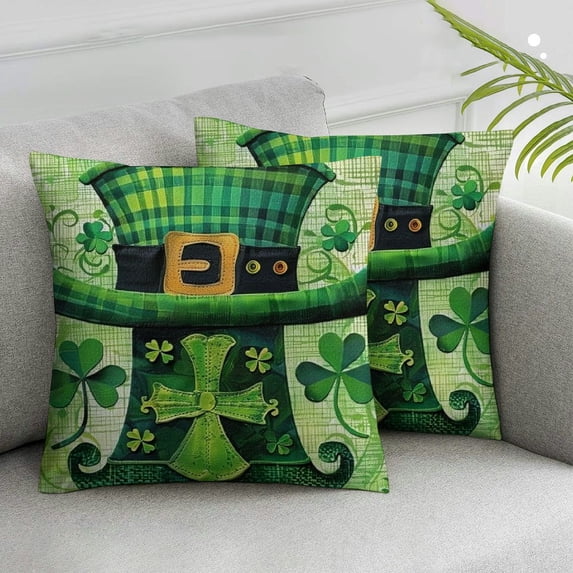 Acheng St Patricks Day Pillow Covers, Happy St Patrick's Day Couch Throw Pillow Covers, Leprechaun Irish Green Truck Shamrocks Hat Gifts Pillow Cases Home Decor for Sofa,2 Pcs White