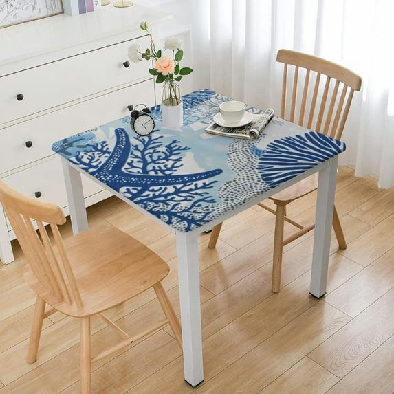 Acheng Starfish Corals Ocean Square Tablecloth with Elastic Edge 100% Polyester Fiber 40*40