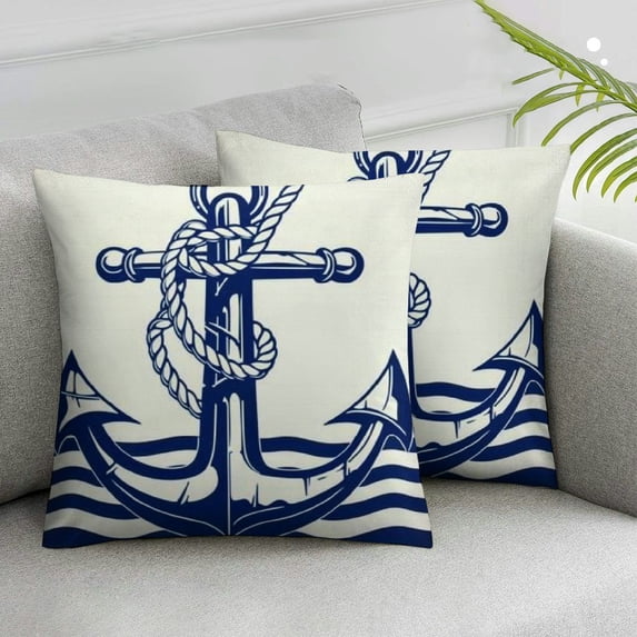Acheng Stripes Set of 2 Pillow Covers Blue and White Stripes Nautical Anchor Pillow Cases with Zipper Outdoor Home Decor Bed Living Room White