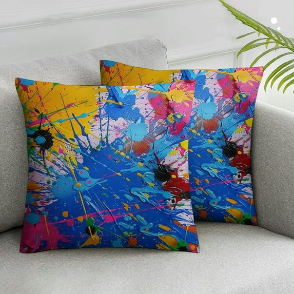 Acheng Summer Pillow Covers Fun Funky Summer Colors Paint Splatter Art Pillow Cushion Case Abstract Ink Paint Splat Square Soft Pillowcases ,Set of 2 White