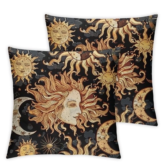 Acheng Sun and Moon Throw Pillow Covers,Modern Home Decor for Outdoor Sofa Bedroom Car,Set of 2 White(Two Size Print) 18x18in