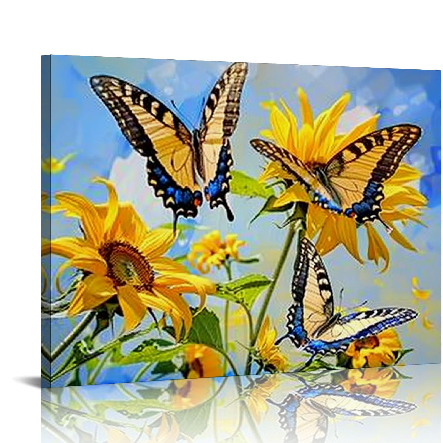 Acheng Sunflower Canvas Wall Art Blue Butterfly Yellow Flowers Pictures ...