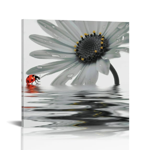 Acheng Sunflower Canvas Wall Art Prints Ladybird on Floral Picture Painting Black and White Wall Decor for Home Kitchen Bathroom Ready to Hang 20x20in