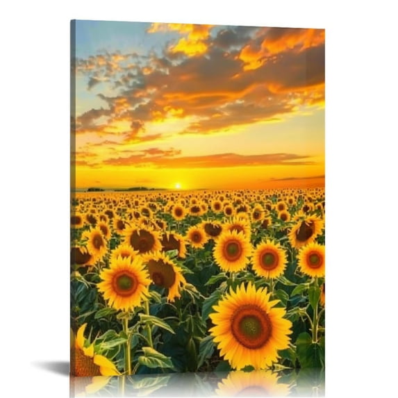 Acheng Sunflower Painting Wall Art Canvas - Sunshine Framed Pictures Florals Giclee Prints Modern Home Decor Sunset Landscape Artwork Yellow Flowers for Living Room Kitchen Ready to Hang 16x20 in