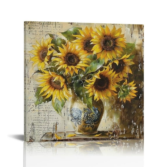 Acheng Sunflower Wall Art Canvas Print Vintage Flower Picture Farmhouse Wall Decor Poster Decoration Bedroom Bathroom 16x16 in