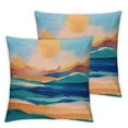 thumbnail image 1 of Acheng Sunrise Square Throw Pillow Covers Bohemian Abstract Mountain Landscape Scene Sun Aesthetic Blue Orange Comfortable Washable Couch Bedroom Playroom Office,Set of 2 White 20x20in, 1 of 7