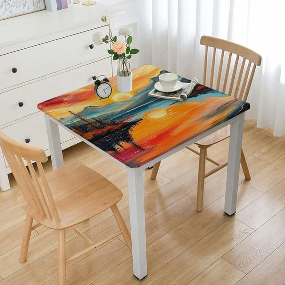 Acheng Sunset Lake Mountains Square Fitted Tablecloth 100% Polyester Fiber 40*40